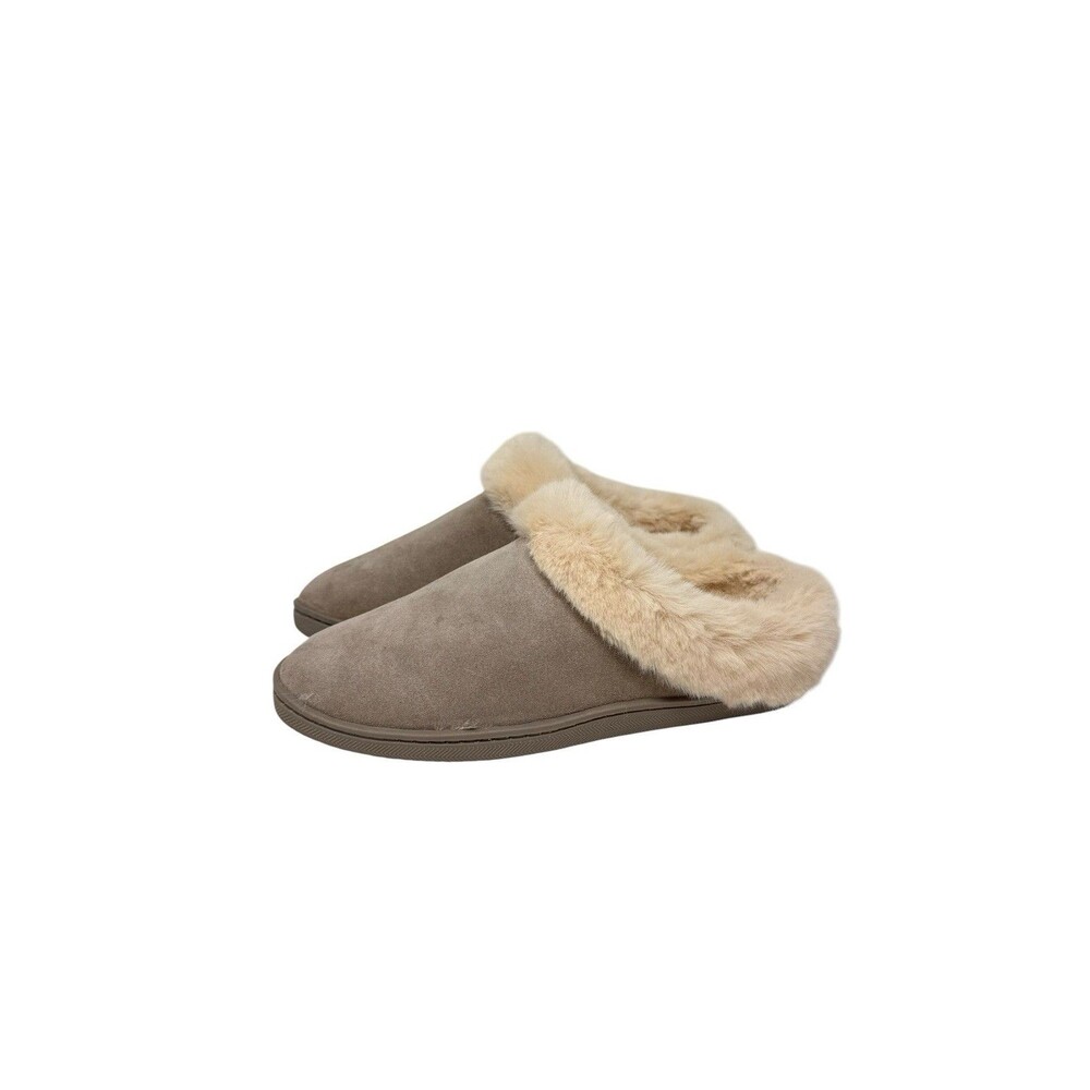 MyPillow Women's Slippers Gray Suede & Faux Fur Lined Size 8 EUC